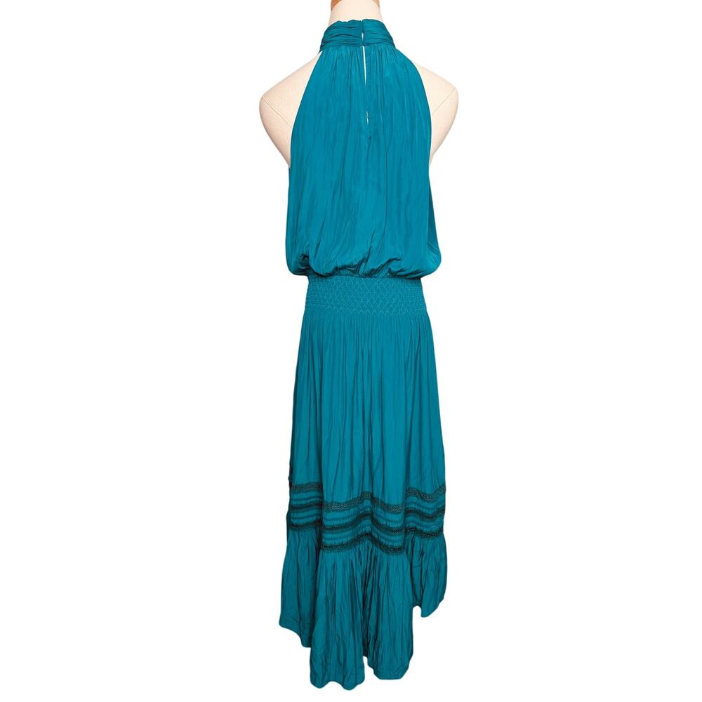 Ramy Brook Annette Halter Dress Petrol Teal Blue Green Smocked Waist size L - Picture 5 of 10